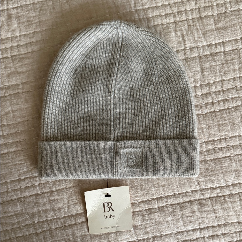 Banana Republic Cashmere Baby Gray Ribbed Knit Beanie NWT